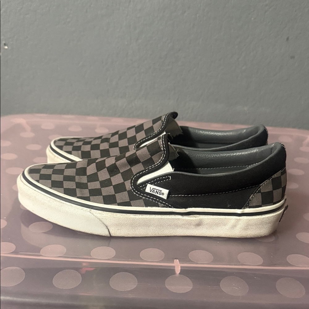 Vans Black and Gray Checkerboard Slip-Ons